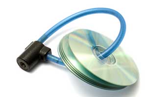 Image of CD discs tied together with a padlock - denotes data security