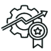 Graphic of a cog wheel with upward trend together with a rosette, all denoting operation excellence
